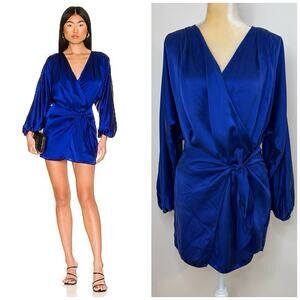 Amanda Uprichard Calabra Silk Mini Dress Size S Ultramarine Blue Long Sleeve